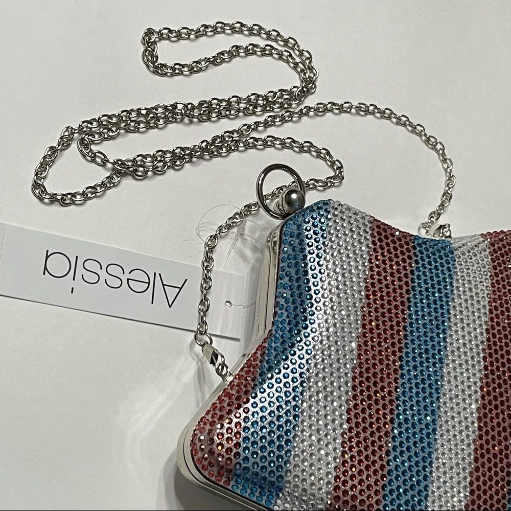 Alessia Rhinestone America Star and Stripes Crystal Red Silver Blue Crossbody - Picture 8 of 13